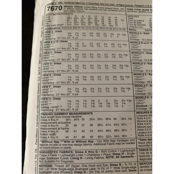 McCall's Misses Dress Sewing Pattern Sz 8 - 10 7670 - Uncut - Picture 6 of 9